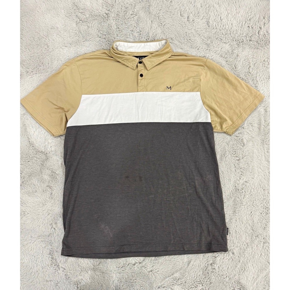 Maven Men's Beige White Gray XL Short Sleeve Polo Shirt Colorblock Collared
